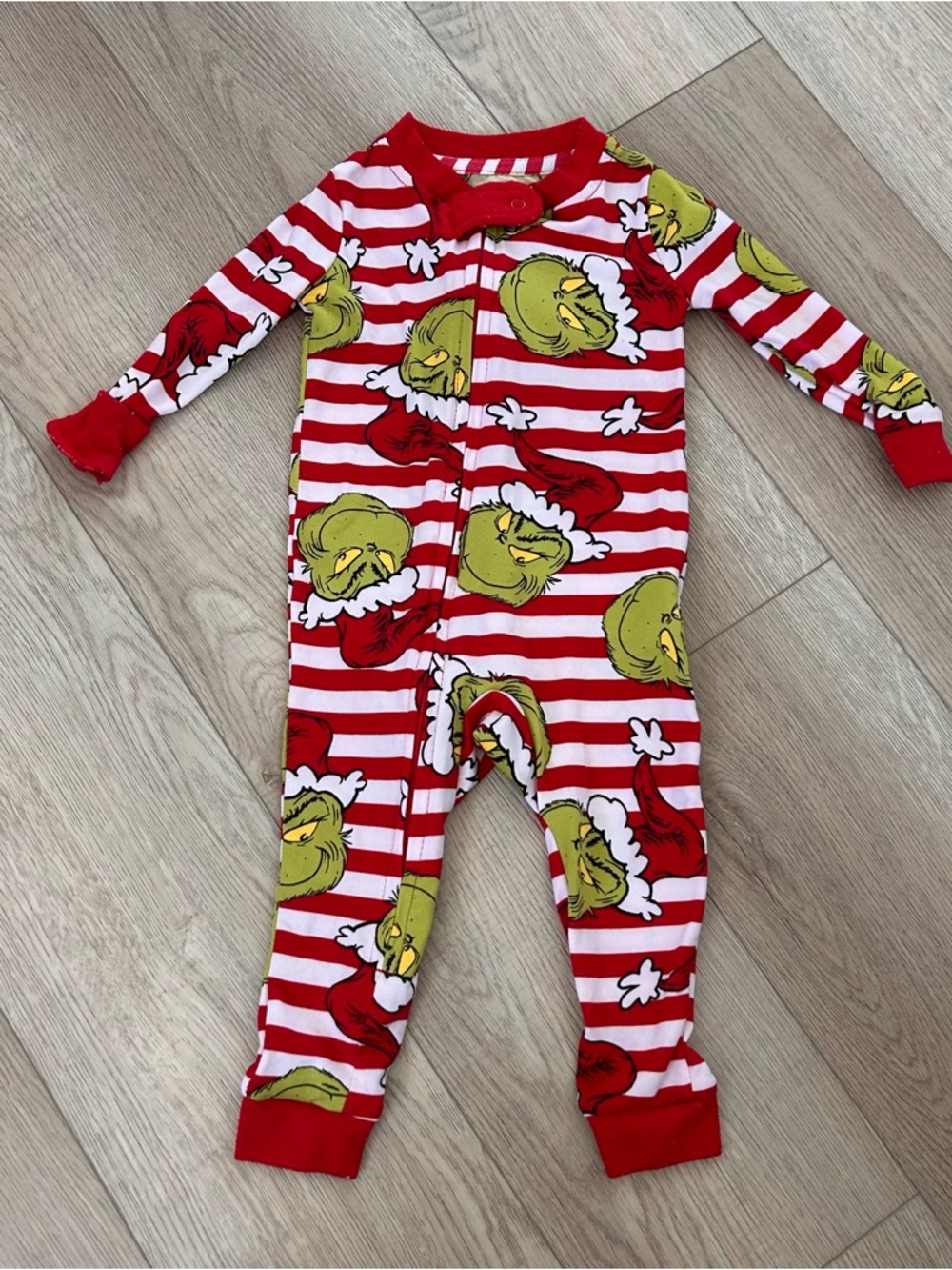 GRINCH PJS - size 6-9M Kids Red & White Striped Grinch One-Piece Pajamas